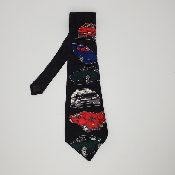 Addiction Mens Neck Tie Race Car Pattern Hand Made 100% Silk - Picture 2 of 4